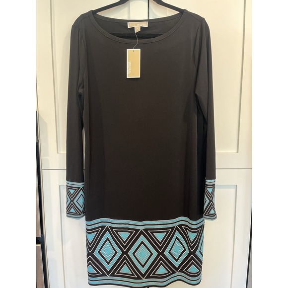 Michael Kors Dresses & Skirts - Michael Michael Kors Dress Womens XL Black Blue Geometric Long Sleeve Shift NWT